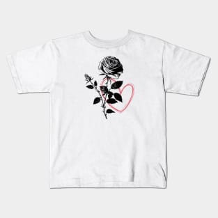 Black Rose & Red Heart Kids T-Shirt